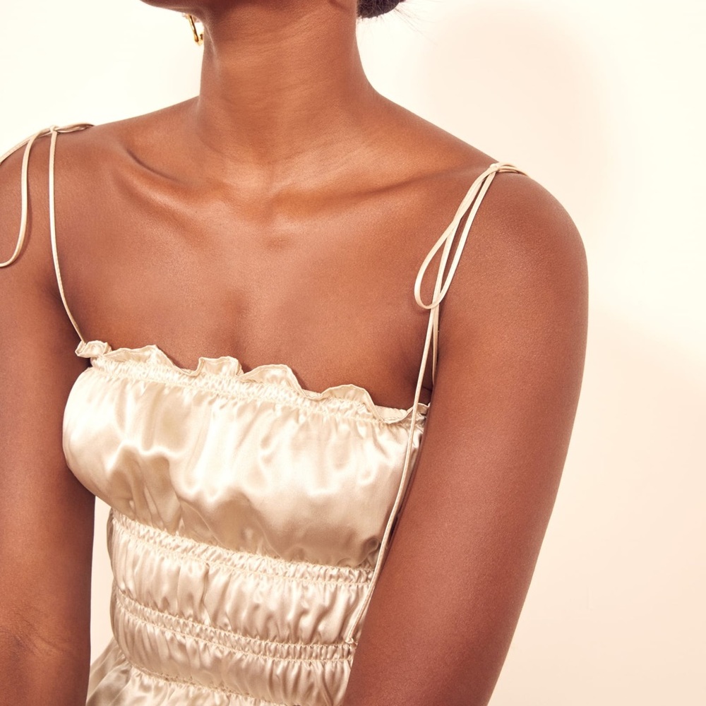 NWT Reformation Viviana Top Silk Ruched Strappy